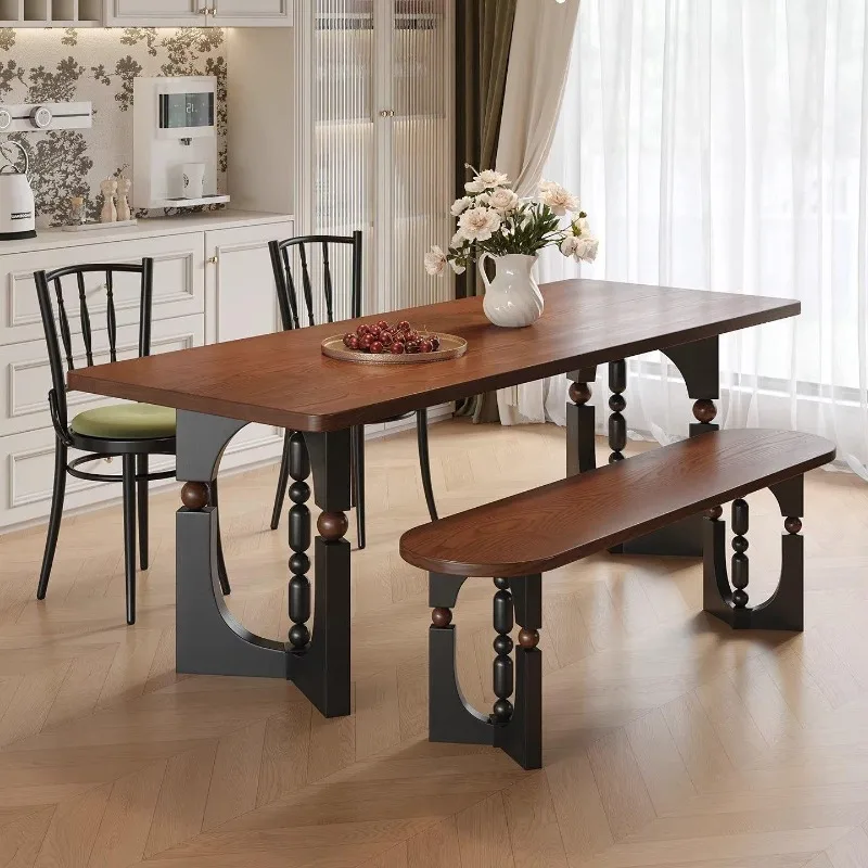 

French medieval style all solid wood dining table American retro restaurant dining table rectangular walnut coffee table