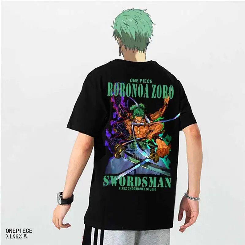 

Heavy Duty Pure Cotton Sailing Thief King T-shirt Japanese Trendy Brand Anime Rolonoa Zoron Pattern Loose Short Sleeved Around