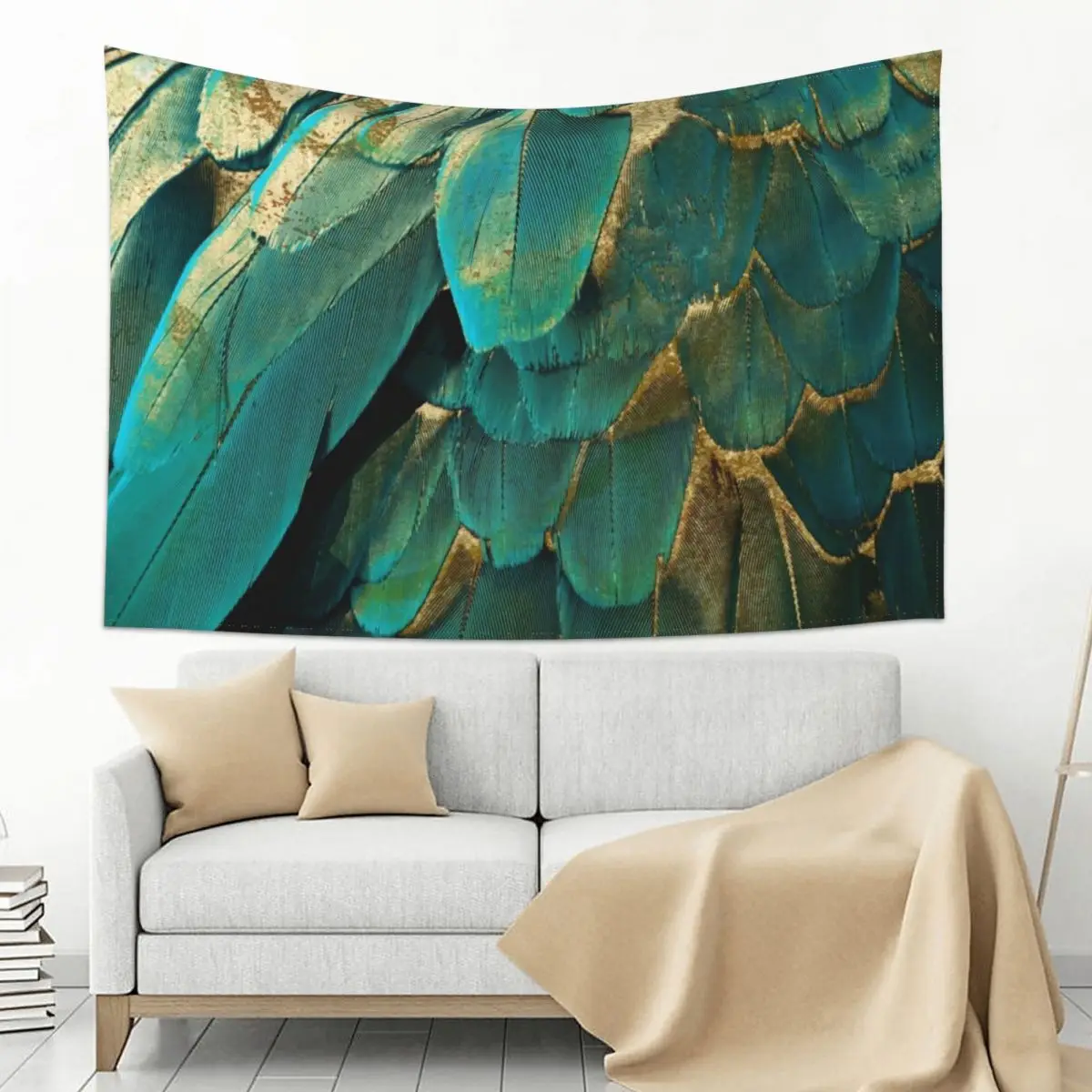 

Feather Glitter Teal and Gold Tapestry