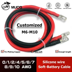 Customized M6-M10 Very Soft Car Battery Cable Silicone wire With Lug Ring Terminal cable Black Red Jumper cables 1AWG 2AWG 4AWG