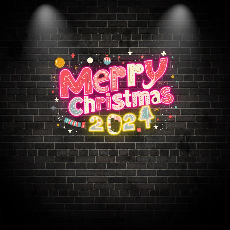 Merry Christmas 2024 Text Neon Sign, Creative Wall Hanging Neon Light, Charming Christmas Decor Light