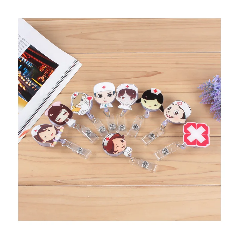 Cute Retractable Plastic Medical Nurse Pull Badge Reel Keyring Key Chain