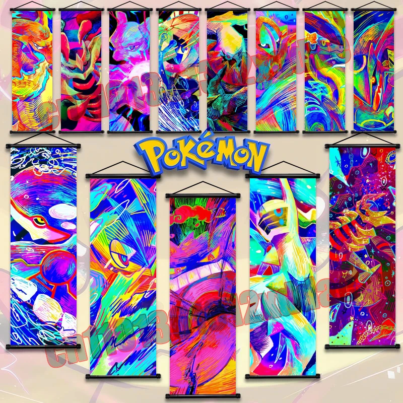 

Anime Pokémon Poster, Art White Canvas, Home Decor, Pikachu, Flaming Dragon, Colorful, Scroll Painting, Wall Art Mural