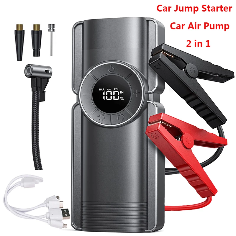 

Car Jump Starter 4 In 1 Pump Air Compressor 1000A Starting Device Power Bank 12V Digital Tire Inflator 150PSI