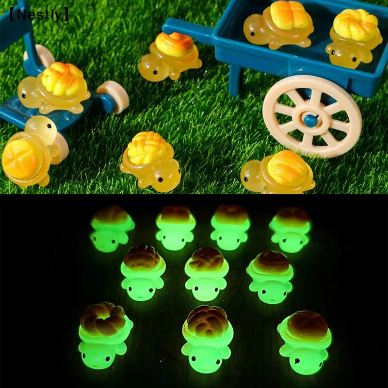 10pcs Miniature Landscape Resin Luminous Bread Turtles Ornaments Garden Mini Decorations Home Office Desks Turtles Gifts〔Nest〕