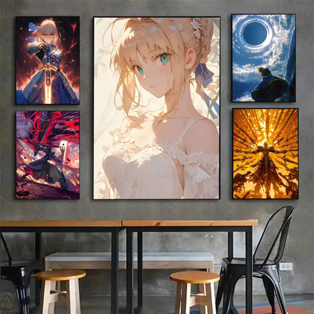 A-Anime Fate Stay Night Saber Poster Canvas painting poster with prints Home bedroom living room decoration gift