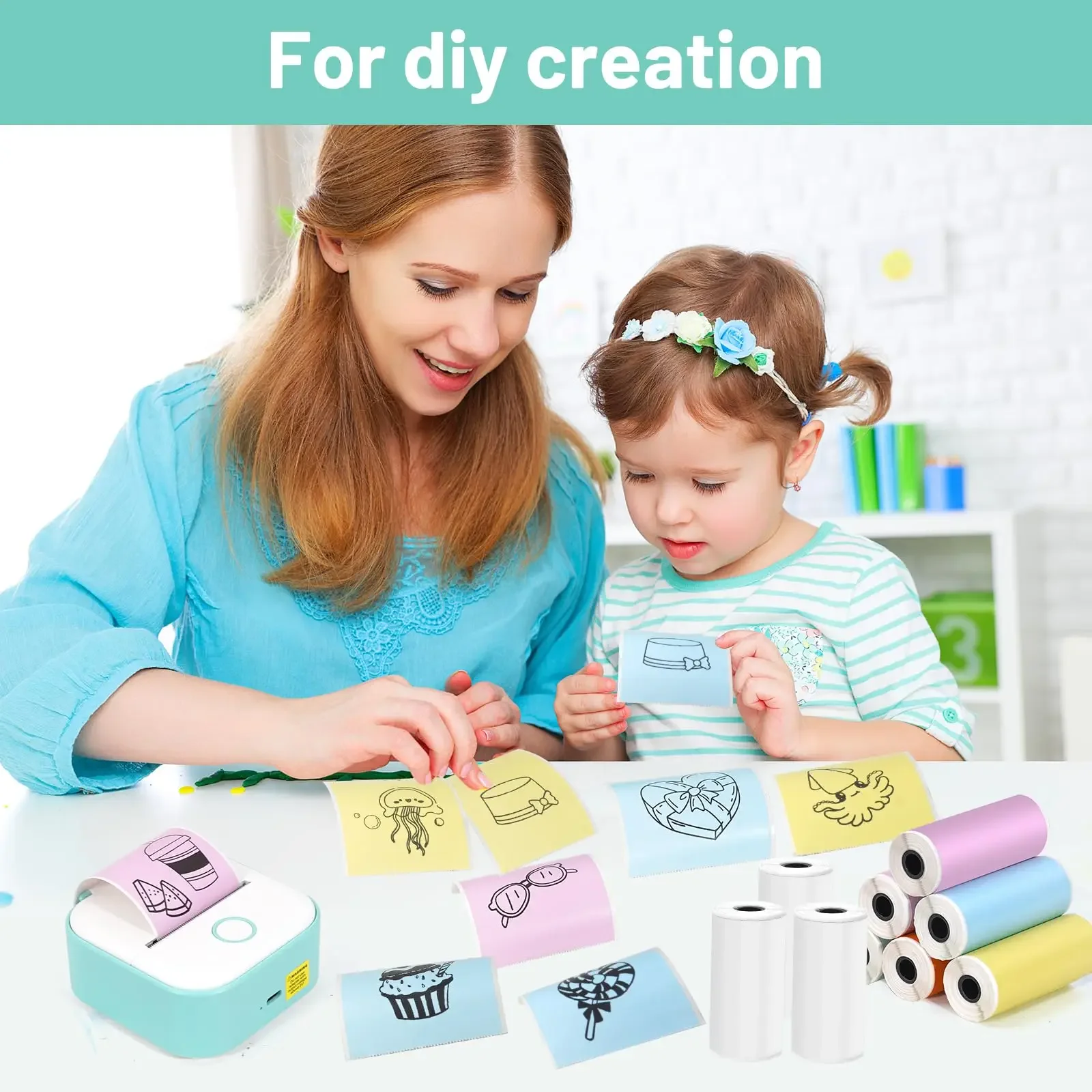 53mm Thermal Paper Self-Adhesive Color Sticker For Mini Thermal Pocket Printers 3-Rolls For Note Text Journal Photo DIY Creation