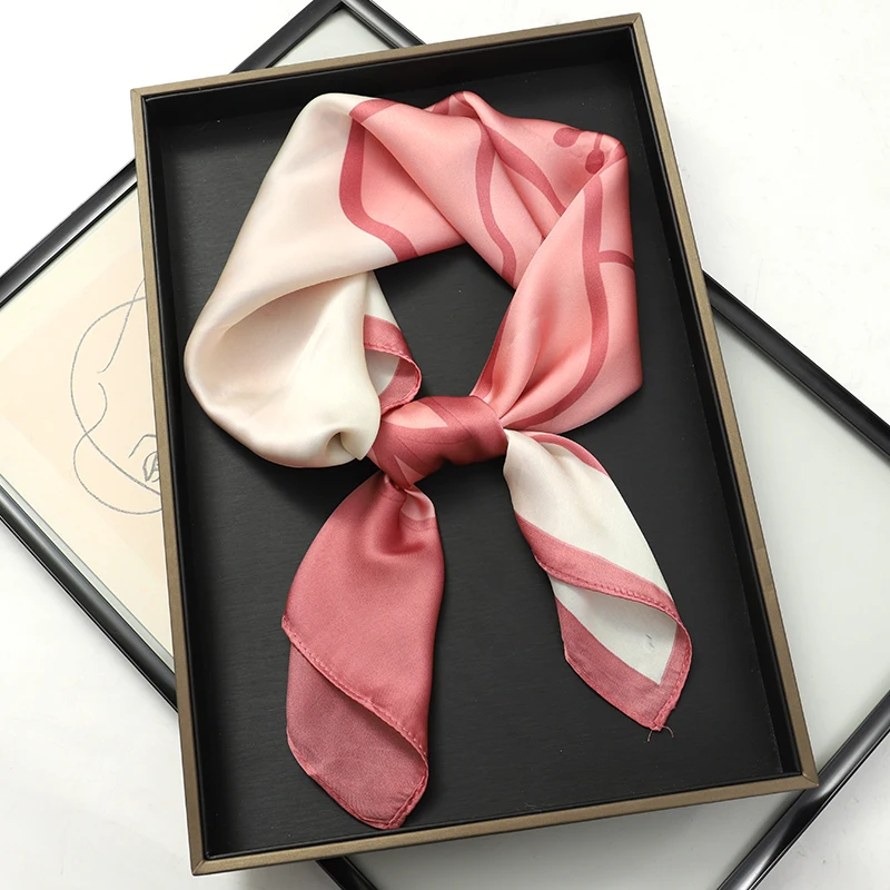 Luxury Women Silk Square Scarf Shawl Fashion Xiaoxiangfeng Print Design Satin Hijab Wraps Neckerchief Female Hair Bands 70*70CM