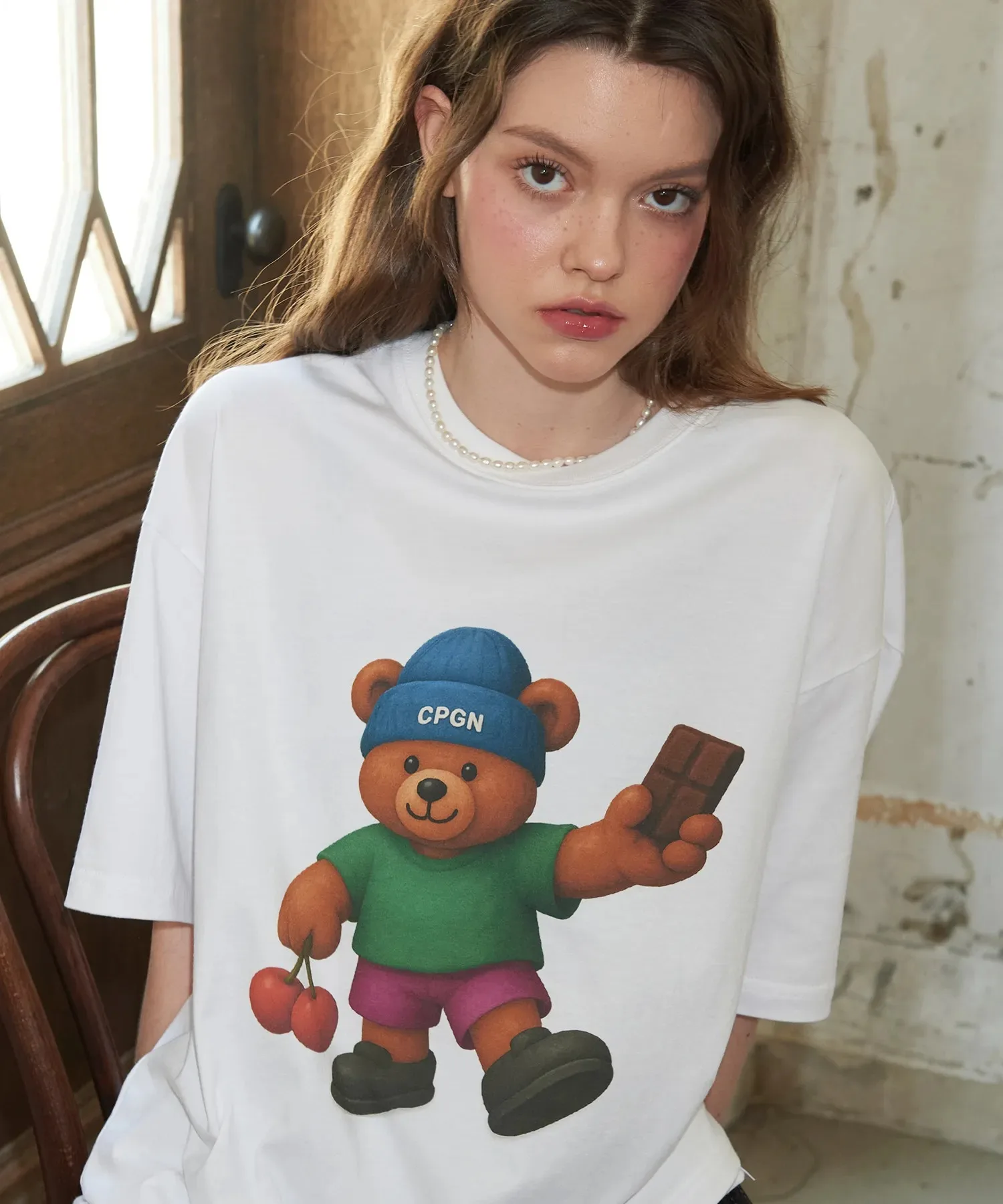 

Street Fashion Trend Cherry Bear Pattern Printing Summer Luxury Brand Cotton Men's and Women's T-Shirts Short Sleeves