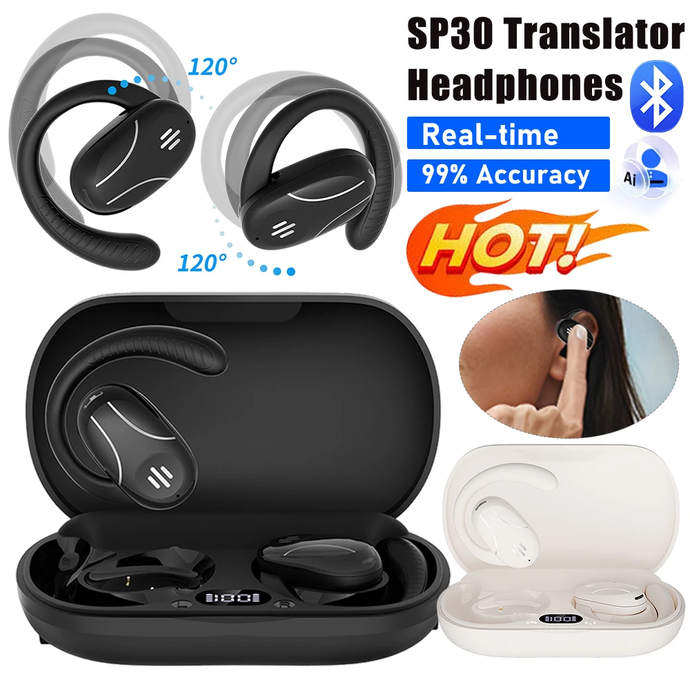 SP30 Real-time Translator Headphones 144 Languages Translation Earphones OWS Open Ear Earbuds Instant Translator Headset Travel