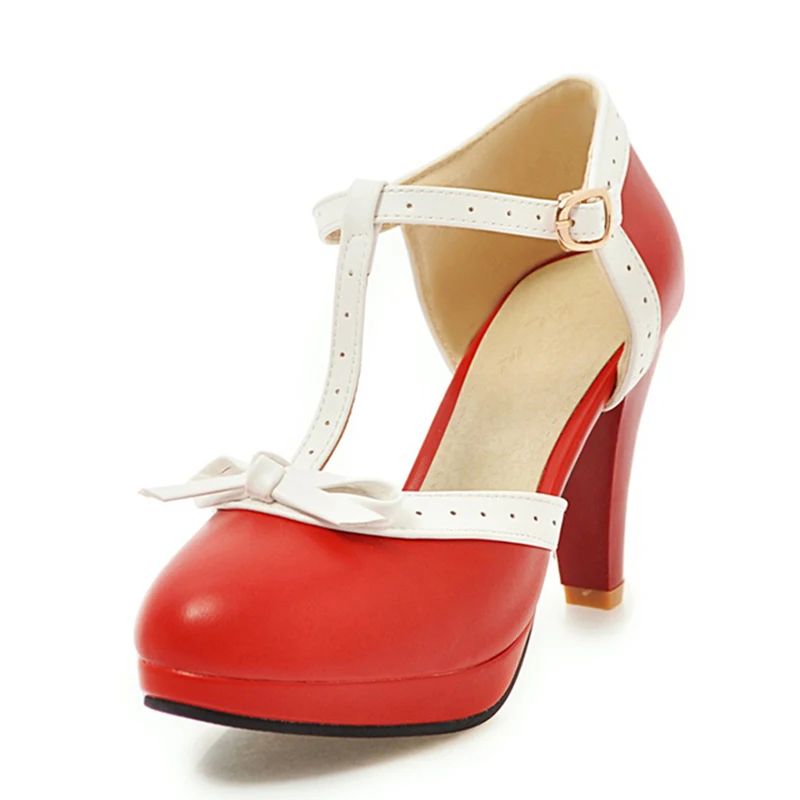 

Новые женские туфли-лодочки Мэри Джейн с Т-образным ремешком, женские туфли на каблуке 9 см, милые туфли Лолиты с галстуком-бабочкой, свадебные туфли с пряжкой и ремешком