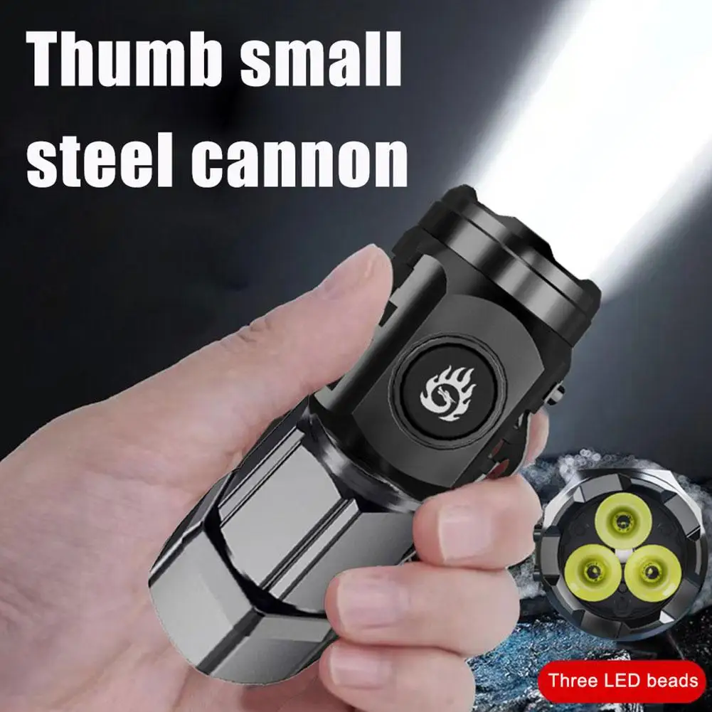 Flashlight, strong light, rechargeable, super bright, portable lighting, long-range home mini LED three eye small steel cannon