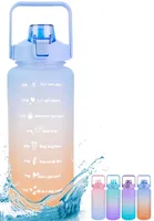 2L Large Capacity Water Bottle With Straw High Temperature Resistant Plastic Water Cup Time Scale Frosted Leakproof Water Cup