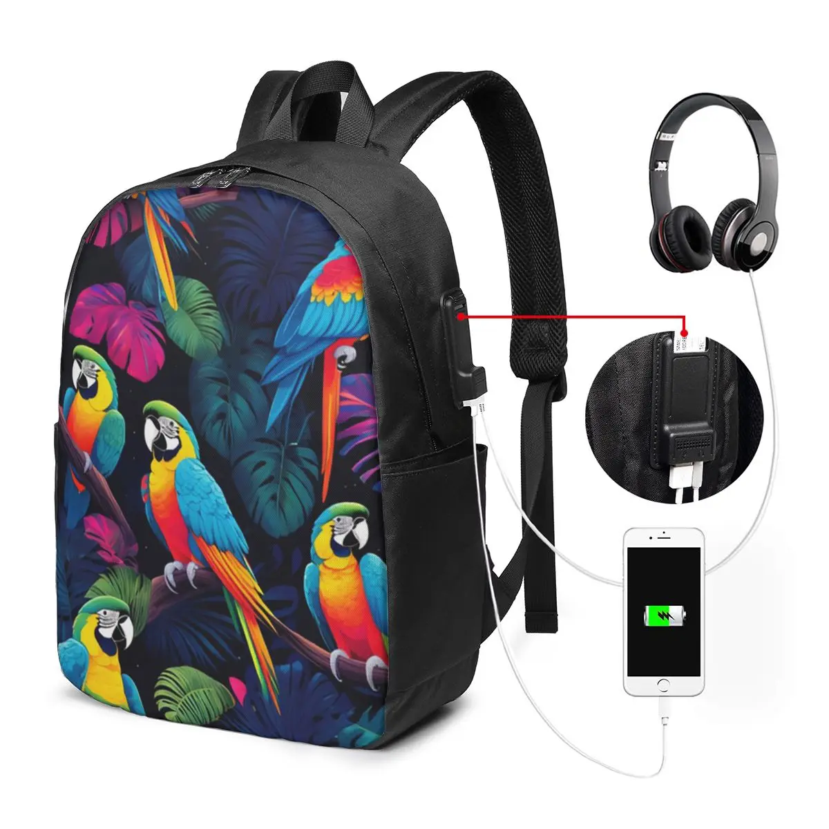 Tropical Jungle With Colorful Parrots Backpack Travel Notebook Bag Computer College Student School Bag Laptop Shoulder Bags