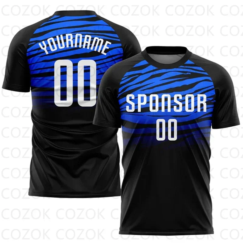 

Customized Blue Black Football Jersey for Men Unisex Football Short Sleeves Athletic Tee Shirts