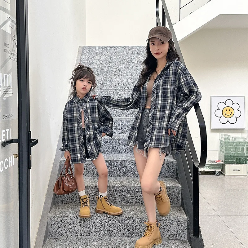 Dad Mom And Son Daughter Equal Shirts For The Whole Family Clothes 2023 Men Baby Boys Plaid Top Women Girls Long Sleeve Blouse