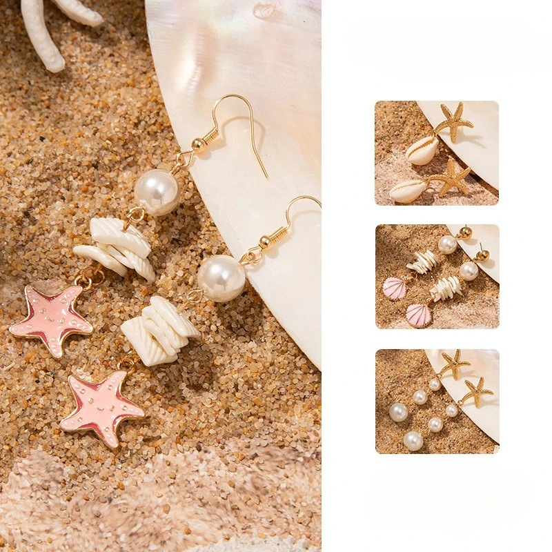 Versatile Starfish Shell Drop Earrings for Women Beach Vacation Boho Style Lightweight Dangle Pendant Unique Jewelry