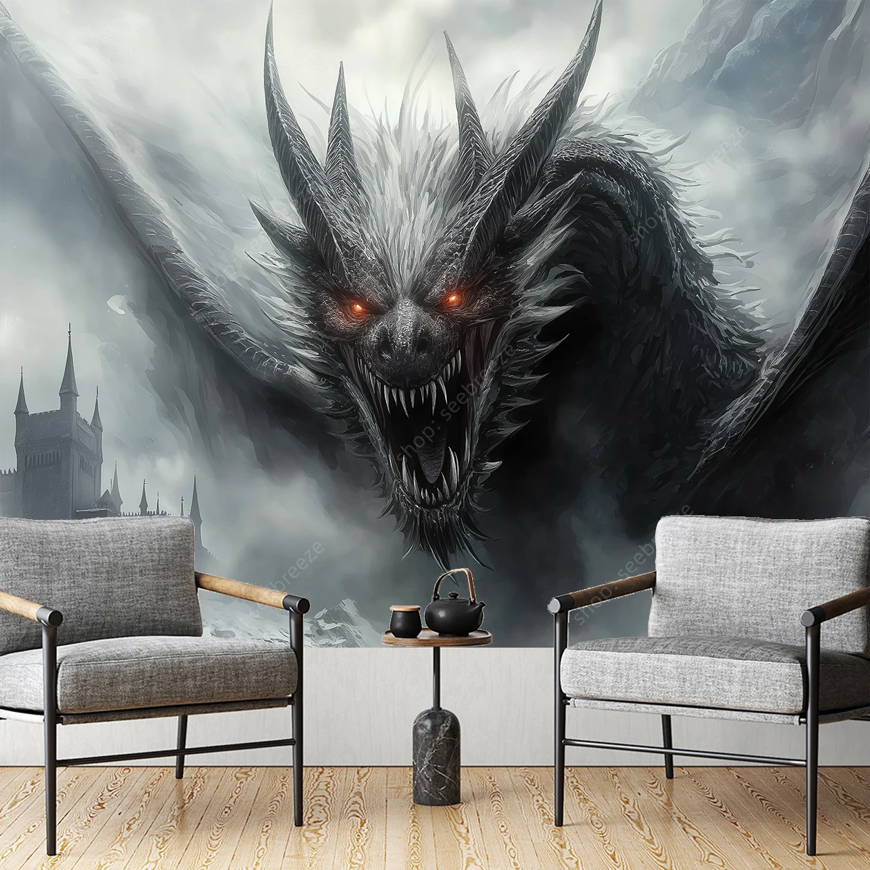 Tapeçaria de dragão feroz criatura mítica arte de parede para quarto sala de estar decoração fantasia temática estilo boêmio design de decoração de casa