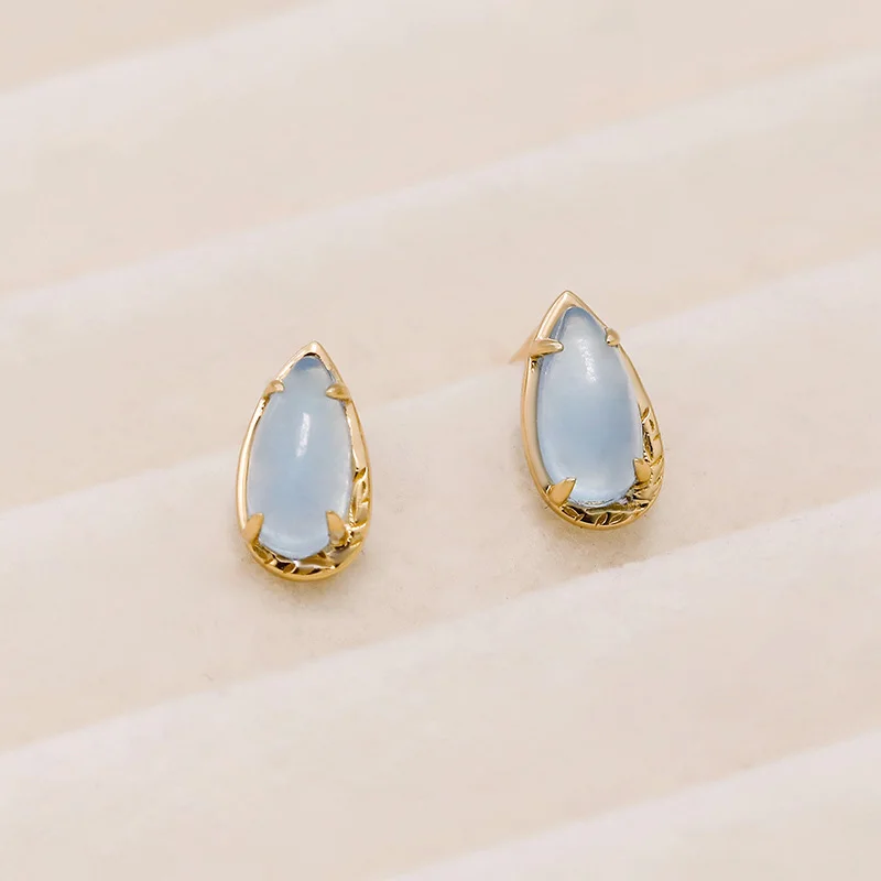 

Stud Earrings for Women Water Drop Shape Natural Gemstone Aquamarine 925 Sterling Silver Gold Plated Fine Jewelry Gift EI174