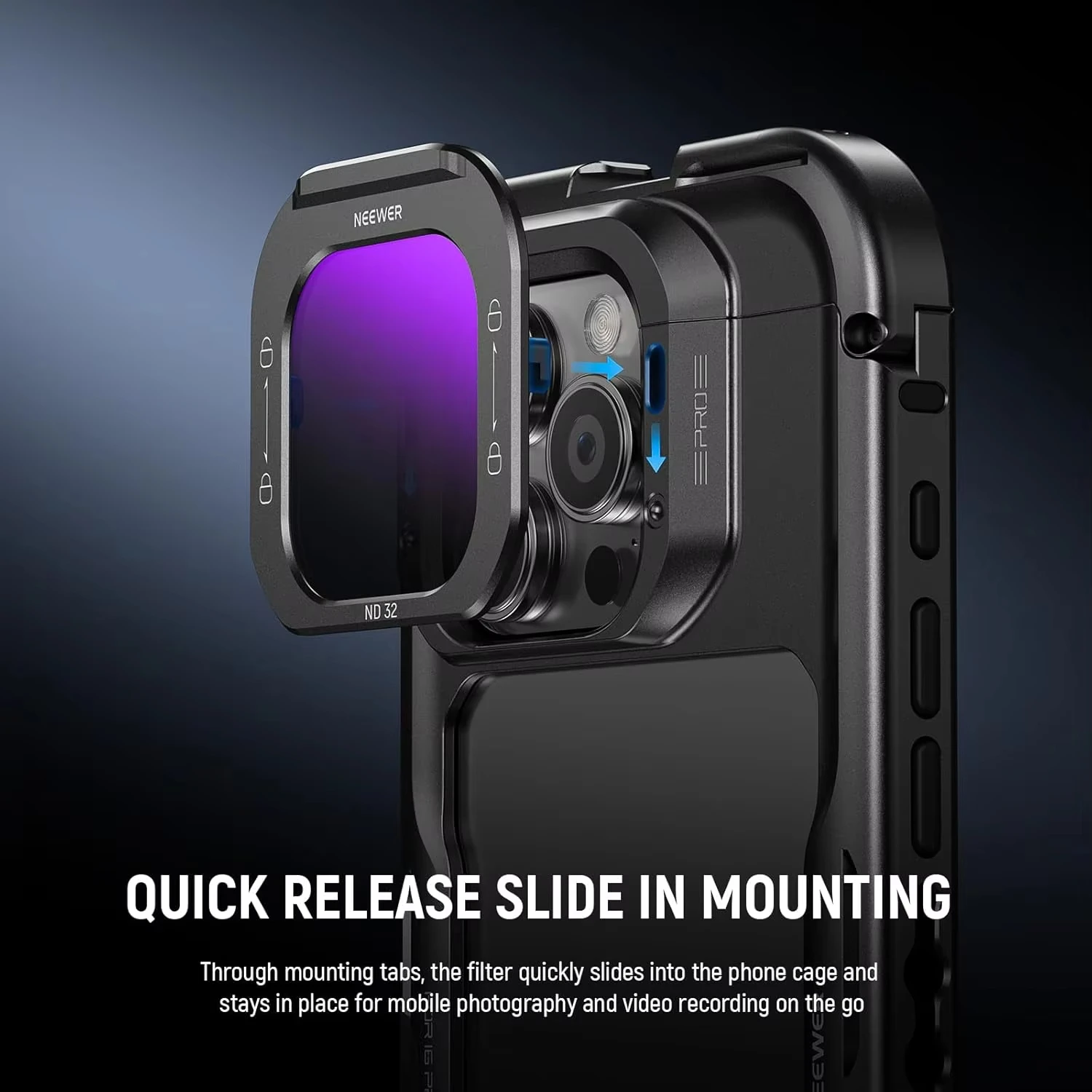 NEEWER 5 قطعة مجموعة مرشح عدسة الهاتف الأسود ضباب نشر 1/4/ND8/ND16/ND32/ND64 HD الزجاج البصري آيفون 16 برو/برو ماكس قفص