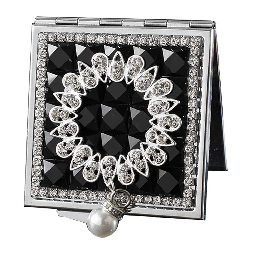 1Pcs Portable Makeup Mirror Square Metal Design with Small Buckle Easy Open Close Compact Foldable Double-Sided High-Definition