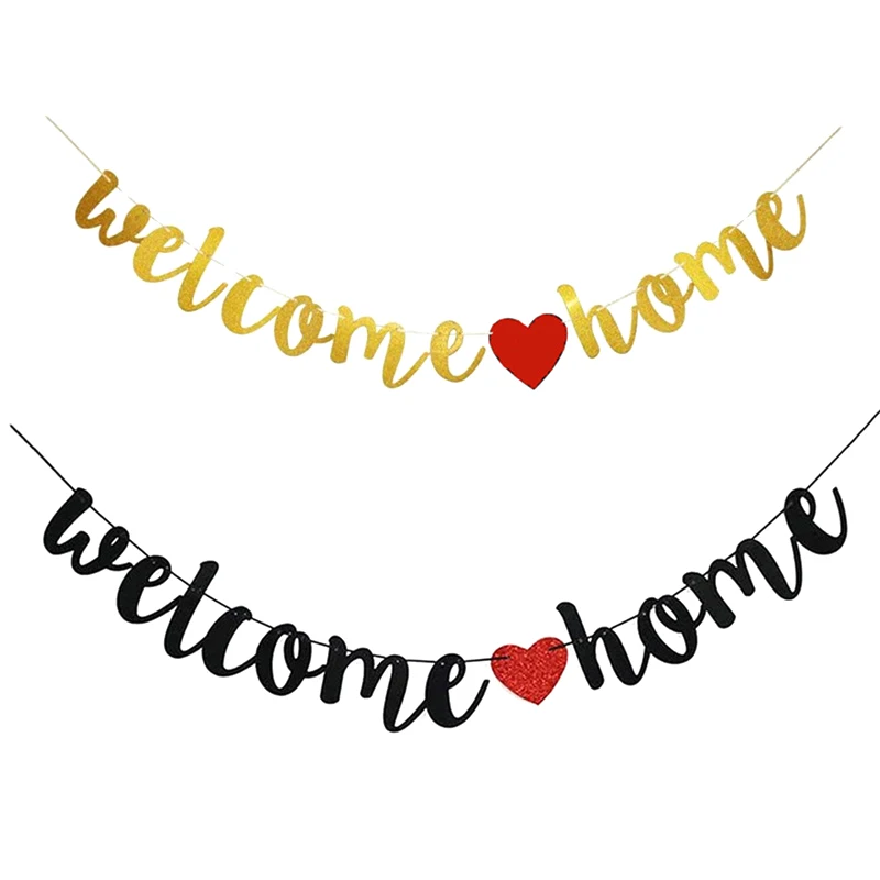 Welcome Home Banner Coarse Linen Logo Party Decoration, Country Style Colorful Flag Wreath Family Gathering Photo Booth Props