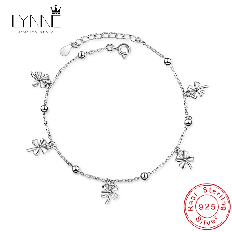 Nowa moda 925 Sterling Silver Lucky Clover Wisiorek Anklets Biżuteria damska Prezent Bohemia Sexy Beach Charm Wiatrak Łańcuch na stopę