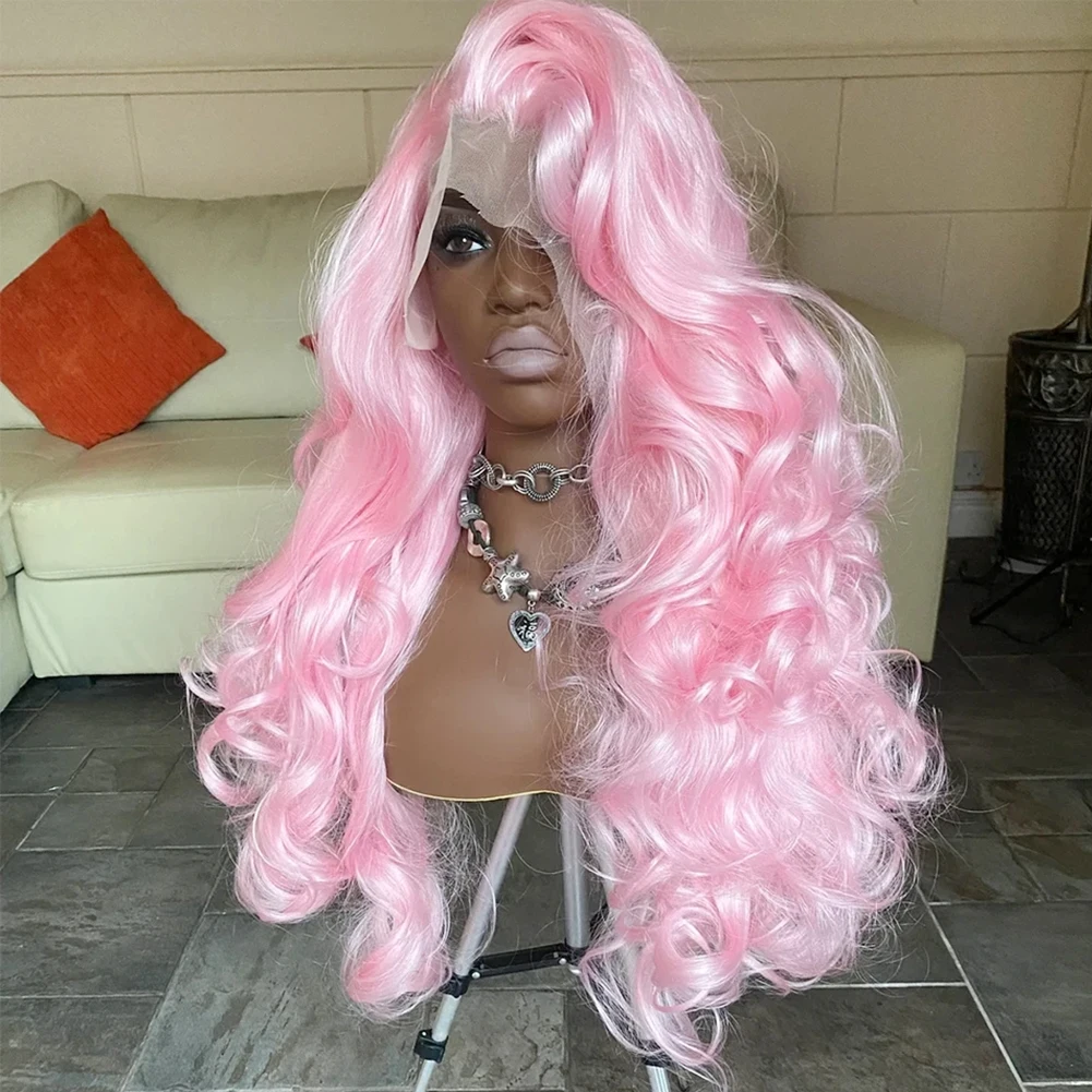 

AIMEYA 13X4 Синтетические кружевные парики для женщин Розовый парик с объемной волной Натуральная линия волос Термостойкие синтетические парики спереди для косплея