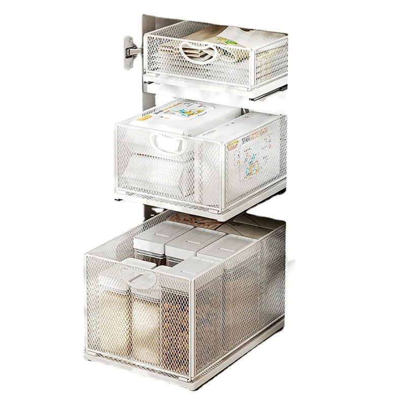 Pull-Out Folding Storage Basket Kitchen Condiment Bottle And Jar Storage Rack Drawer Storage Basket In Cabinet