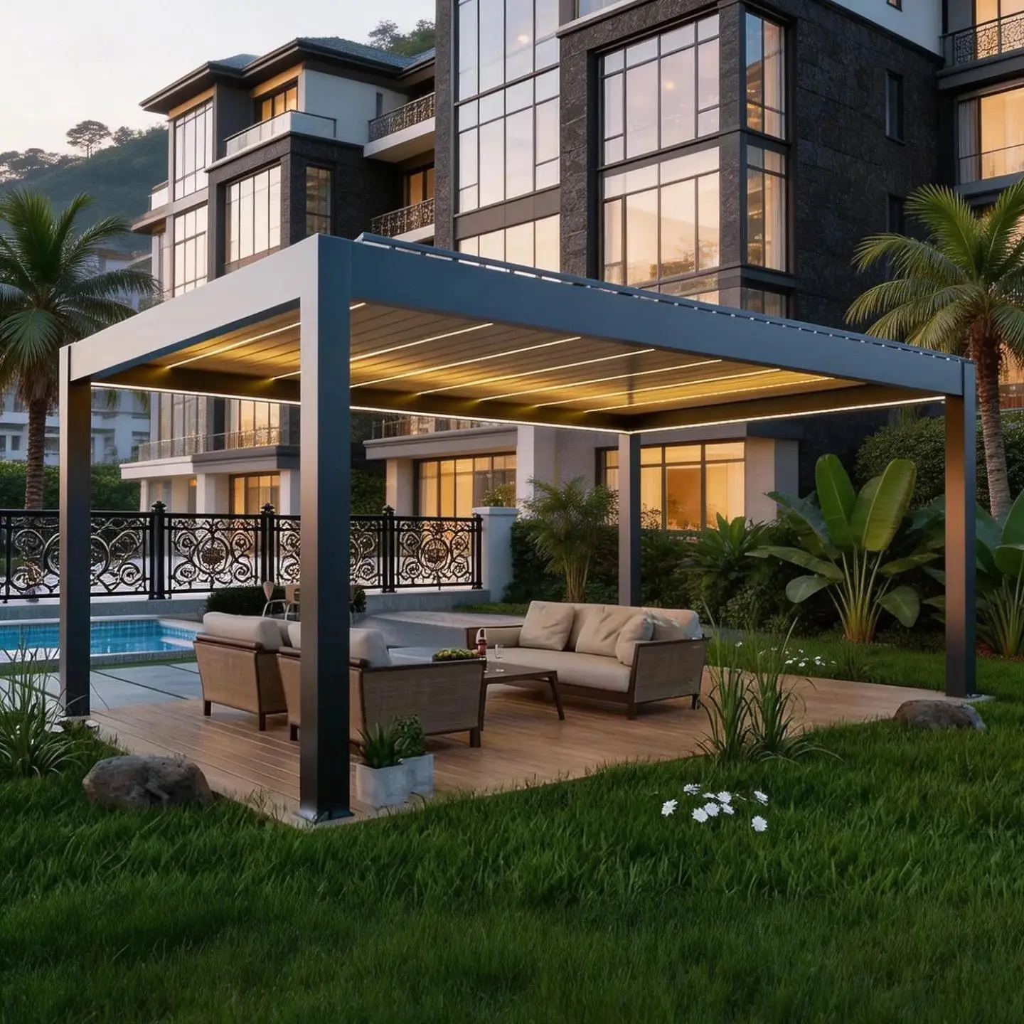Villa Backyard Leisure Aluminum Alloy Pavilion Easy To Install Heavy Duty Pergola Luxurious Frosted Anti Rust Outdoor Gazebo