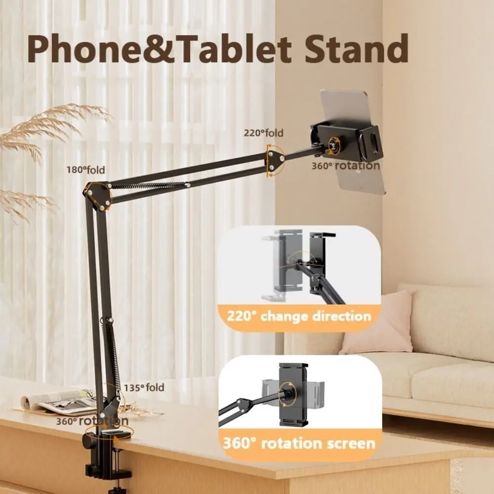 

360 ° Вращающийся держатель для мобильного телефона, консольная опора, регулируемая высота, подставка для фотосъемки, вращающийся механизм, зажим на дизайне