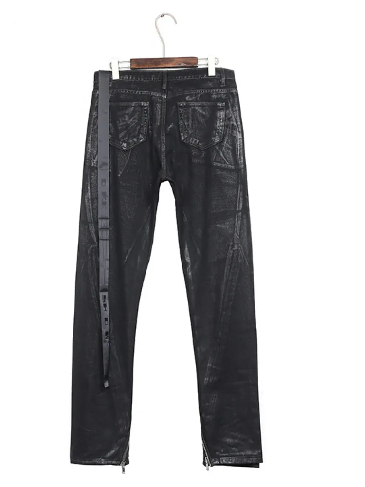 [BOMP] Dark Brushed Wax Coating Zipper Adjustable Bellbottom Pants RO Casual Jeans High Street