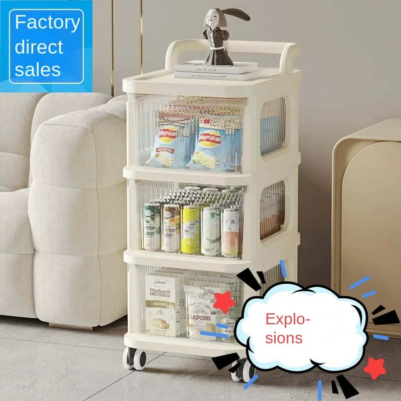 Transparent drawer trolley rack, snack toys, baby products storage cabinet, sundries storage rack with wheels