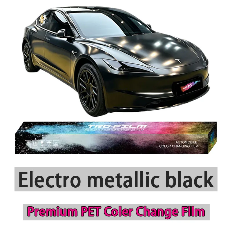 TRG film high-quality vehicle color changing film: Electro metallic black (matte PET vinyl film - original car paint series)
