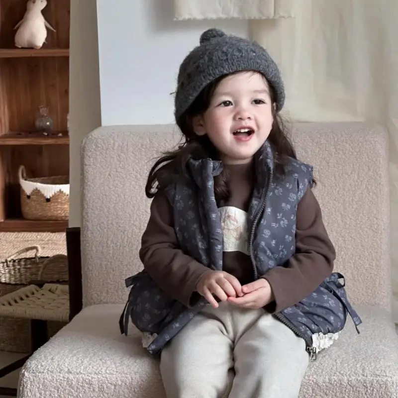 

2025 Winter New Baby Cotton Padded Vest Infant Boys Sleeveless Coat Plus Velvet Thick Girls Floral Cardigan Toddler Warm Clothes