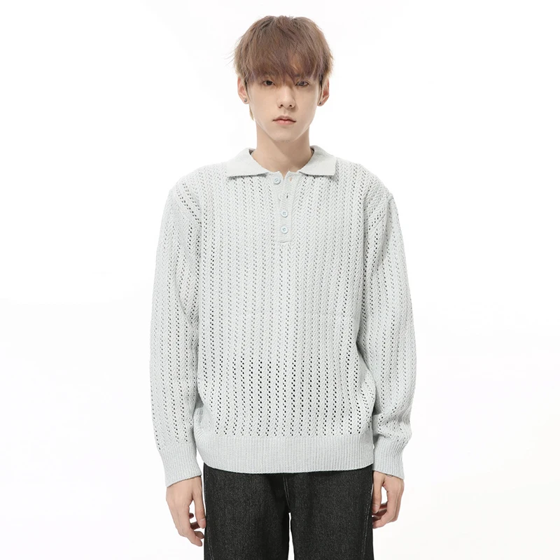 IEFB Niche Design Men's Sweaters Turn-down Collar Solid Color Pullover Tops New Trendy Knitting Casual Male Clothing Chic 9C8098