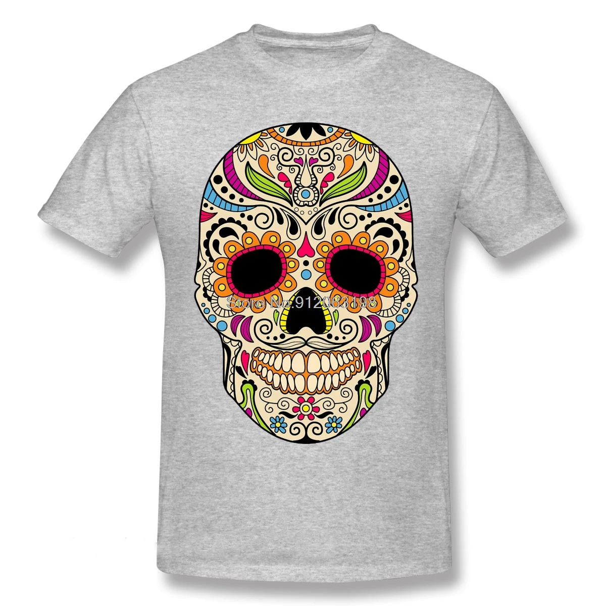 Mexican Sugar Skull Funny 2021 New Arrival TShirt Mexican Color Skull Unique Design Crewneck Cotton For Men Shirt