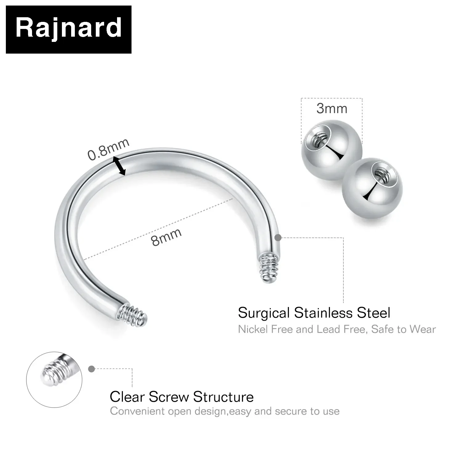 1PC Stainless Steel Nose Ring 12G 14G 16G 20G Nose Piercings Helix Ear Piercing Women Men Septum Rings Body Piercing Jewelry