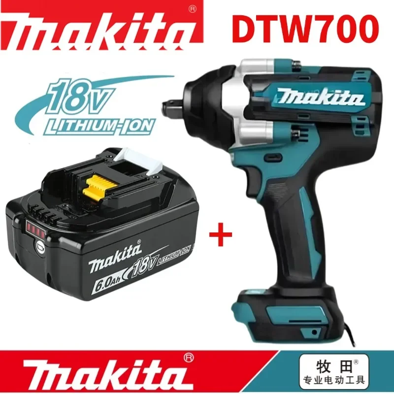 Makita chave elétrica dtw700 sem escova multifuncional recarregável 18v bateria de lítio reparação automática chave de impacto de alto torque