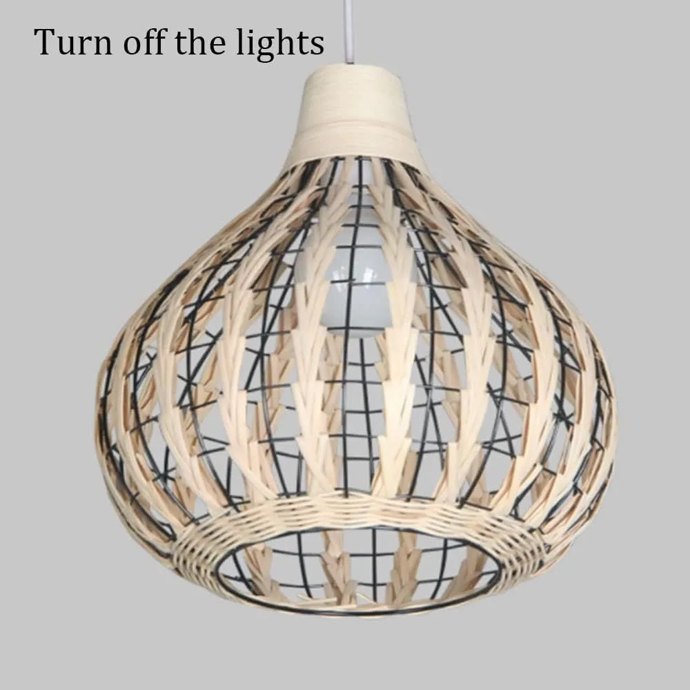 Retro E27 Rattan Woven Pendant Lights Farmhouse Bamboo Hanging Lamps Handmade Rattan Chandeliers Rustic Minimalist Ceiling Light