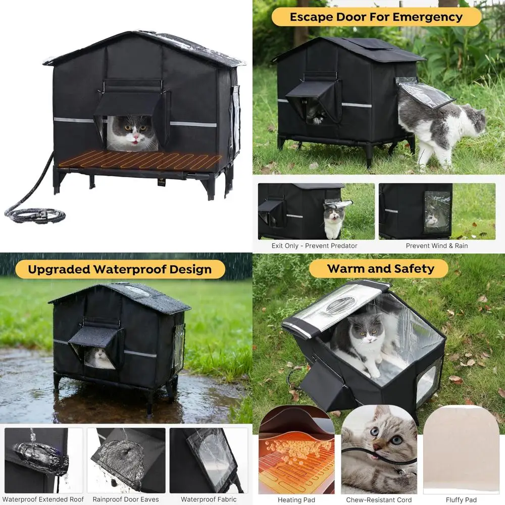 

Weatherproof Insulated Outdoor Cat Shelter for Feral Cats with Elevated Base, Waterproof Eaves, and Escape Door, 20.9x13x22.4