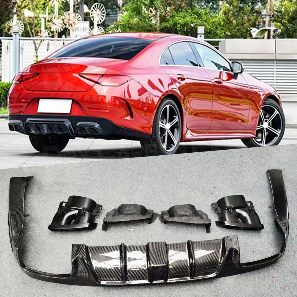 Carbon Fiber Car Rear Bumper Lip Diffuser for Mercedes Benz CLS Class C257 CLS260 300 350 450 CLS53 AMG 2019 UP WIth Light FRP