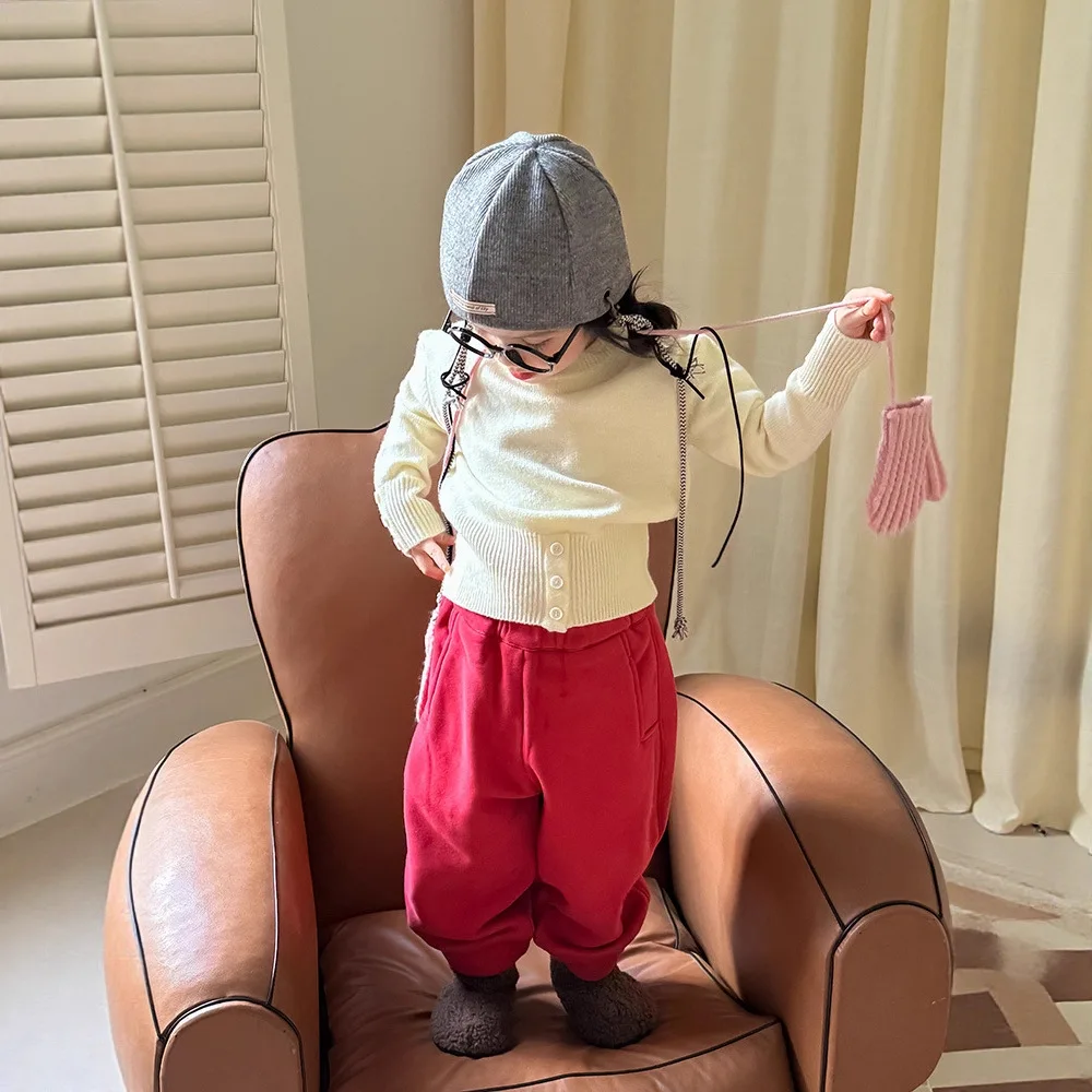 Mädchenpullover 2025, Winter, neue Kollektion, Taille, dreifarbig, langärmelig, Rundhalsausschnitt, Kapuzenpullover, süß und niedlich, vielseitig, für den Alltag