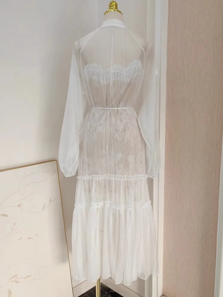 Quality 2025 Spring 3D Flower Embroidery Eyelash Lace Two Piece Set Midi Dresses Women Summer Holiday Evening Party Long Dress