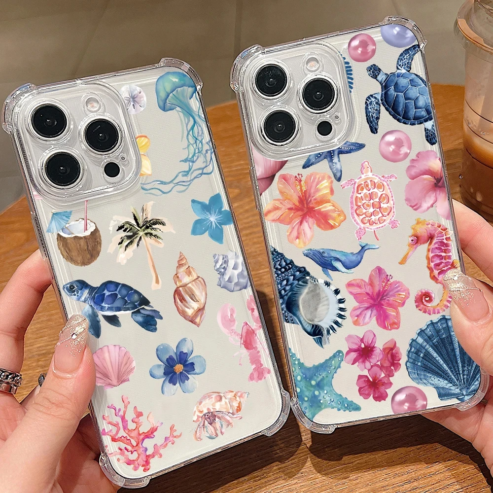 

Чехол с подушкой безопасности Marine Life Four Corner для iPhone 16, 15, 14 Plus, 13, 12, 11 Pro Max XS Max X XS 8 7 Plus SE, силиконовый чехол