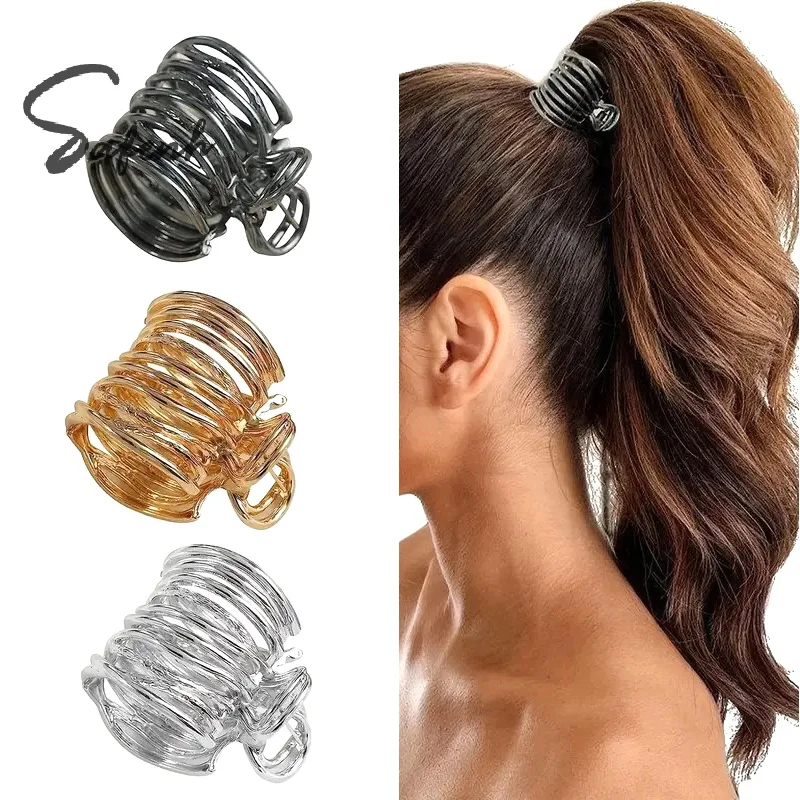 French Hollow Metal Fixed Artifact Hairpin Temperament Hair Clips Cold Wind Premium Female High Ponytail Grab Clip