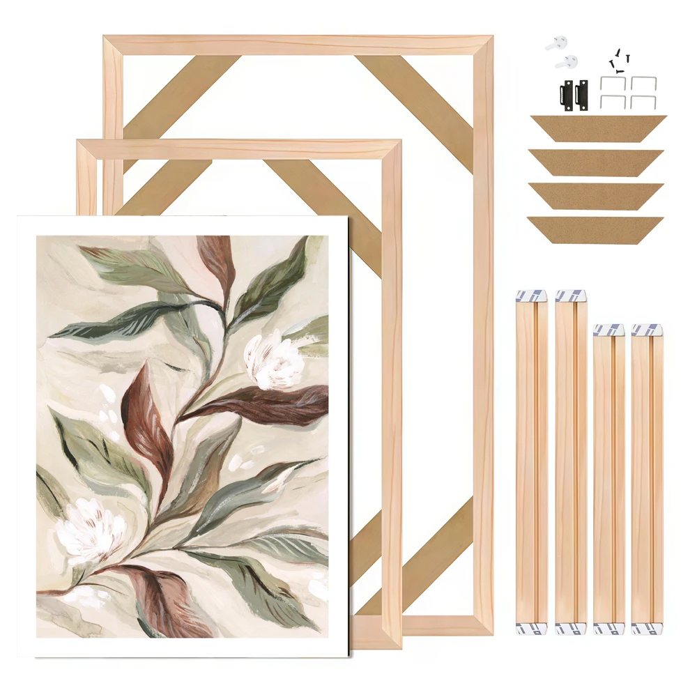 Abstract Watercolor Magnolia Floral Canvas Wall Art with Wood Frame - Personalized Painting Home Decor for Living Room/Bedroom
