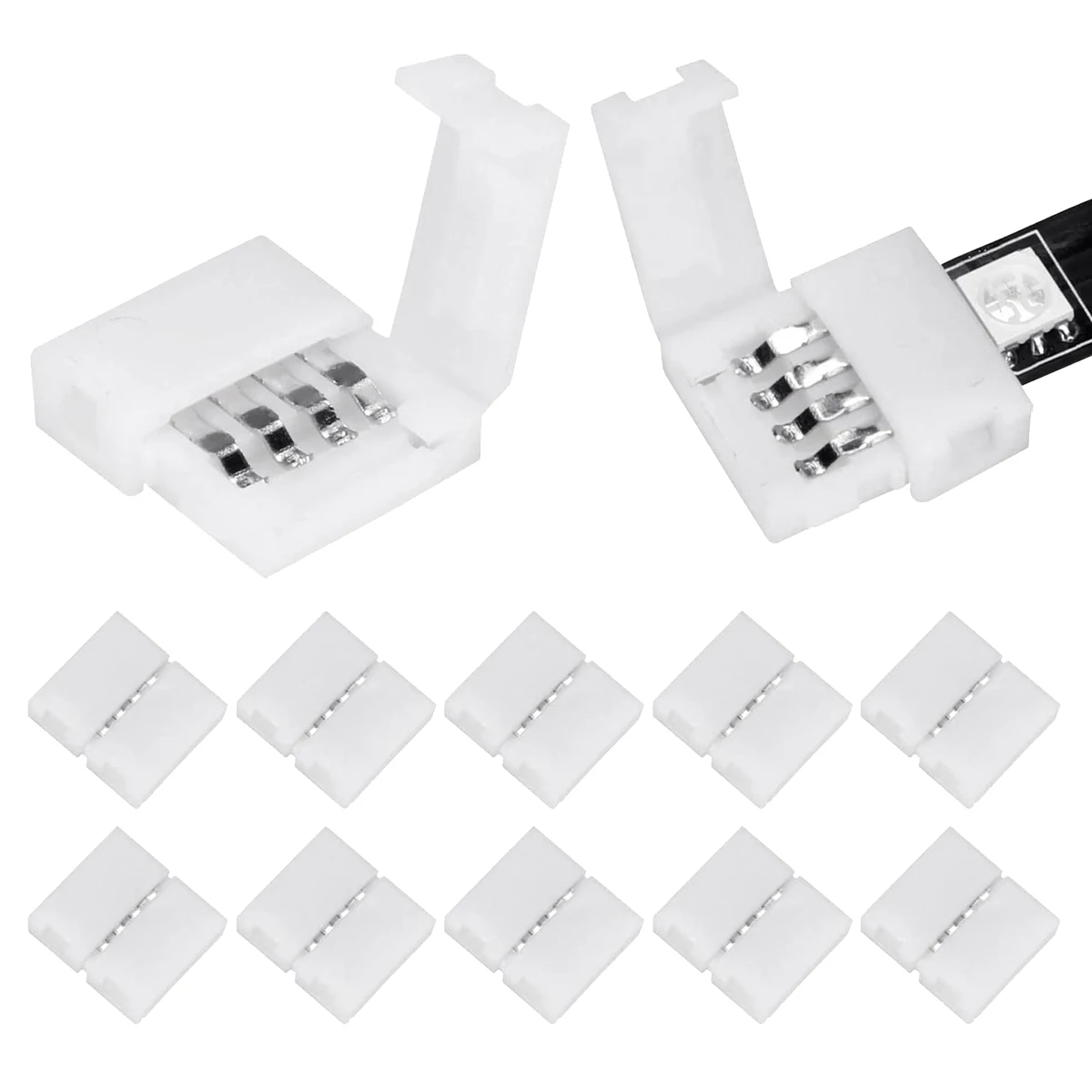 DT19-50Packs 4-Pin RGB LED Light Strip Connectors 10Mm LED Strip Gapless Solderless Adapter Terminal Extension