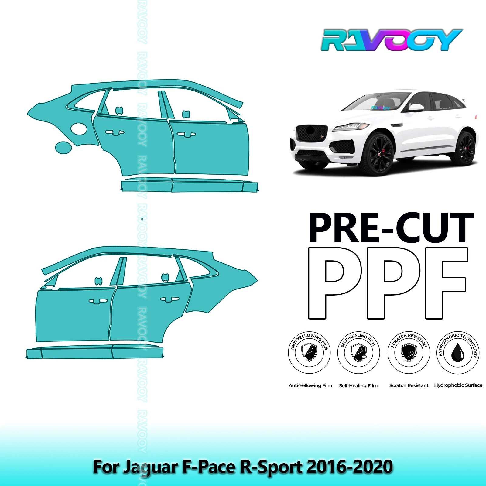 

For Jaguar F-Pace R-Sport 2016-2020 8.5mil Clear Matte Pre-Cut PPF Door & A/B Pillar Kit TPU Paint Protection Film Set