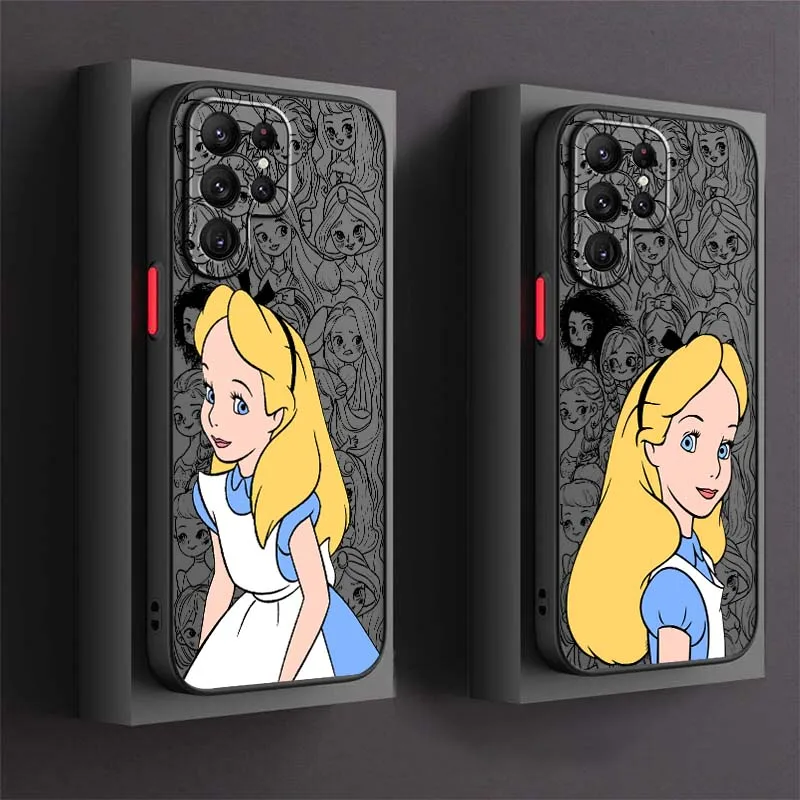 

Disney Cinderella Alice Phone Case For Samsung Galaxy S25 S24 S23 S22 S21 S20 S10 S9 Ultra FE 5G Frosted Translucent